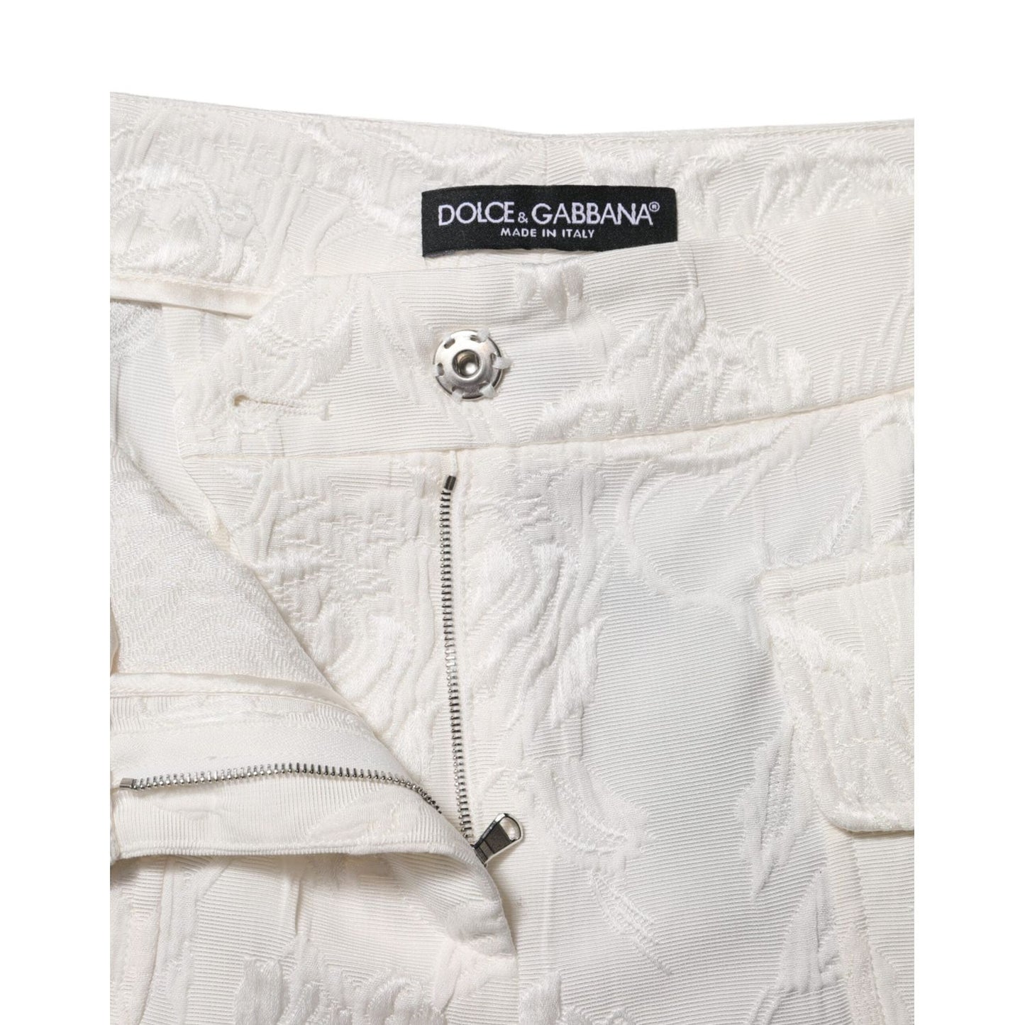 Dolce & Gabbana White Cotton Floral Jacquard Pants PAN76107-38