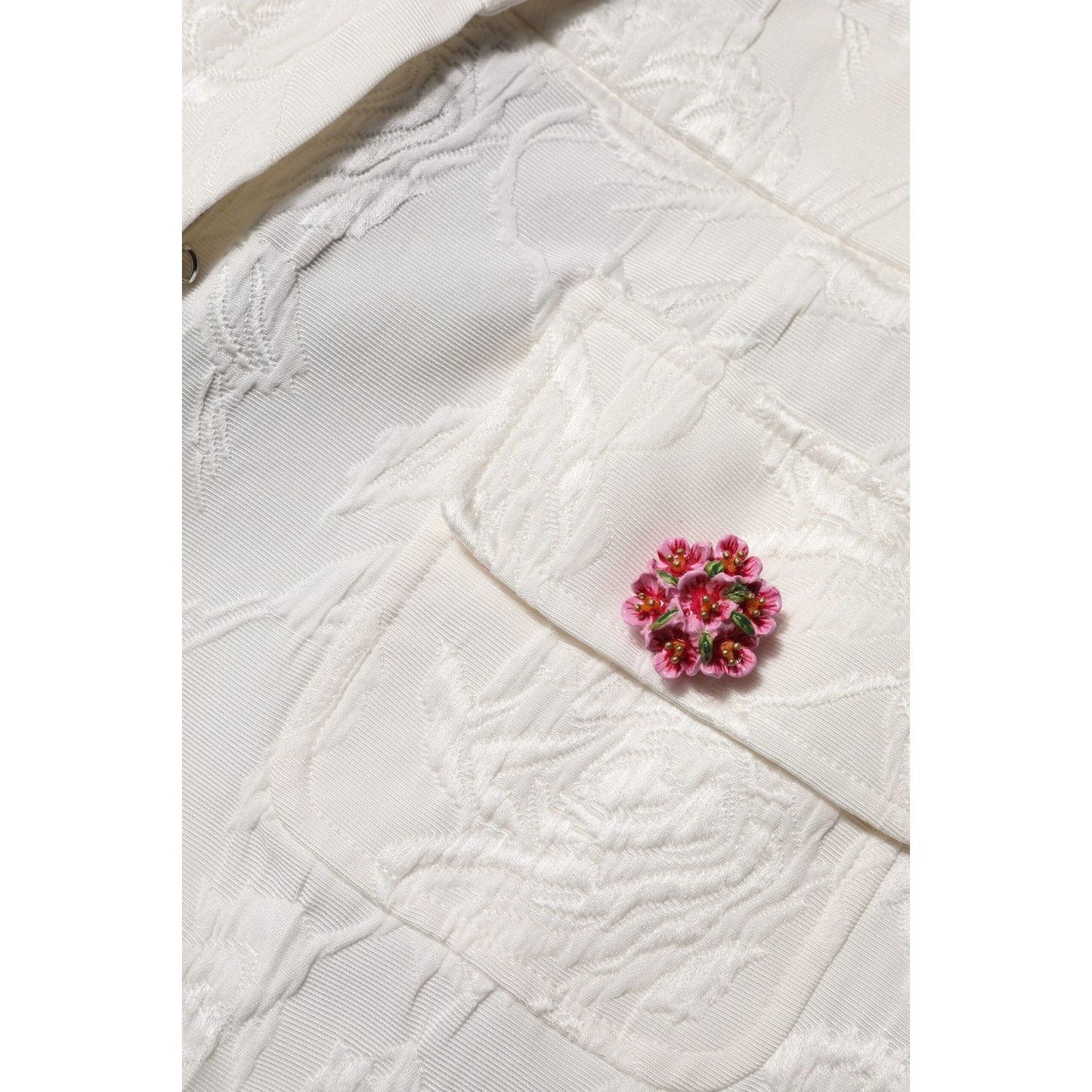 Dolce & Gabbana White Cotton Floral Jacquard Pants PAN76107-38