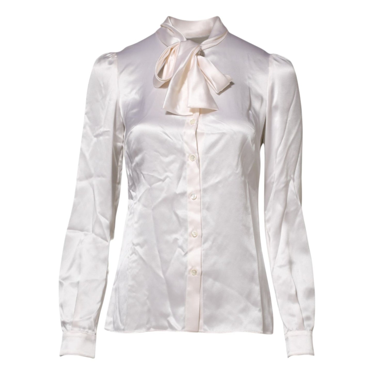 Dolce & Gabbana White Ascot Collar Long Sleeve Blouse Top