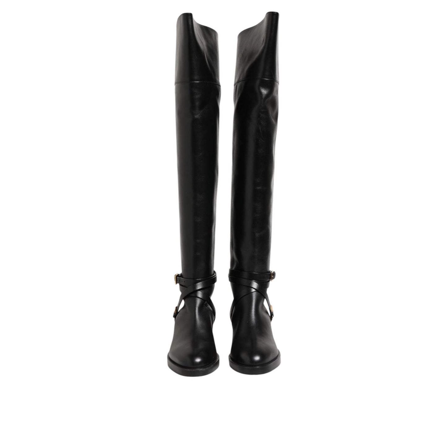 Elisabetta Franchi Black Leather Buckled High Boots Shoes LA12610-36