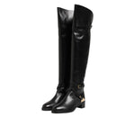 Elisabetta Franchi Black Leather Buckled High Boots Shoes LA12610-36