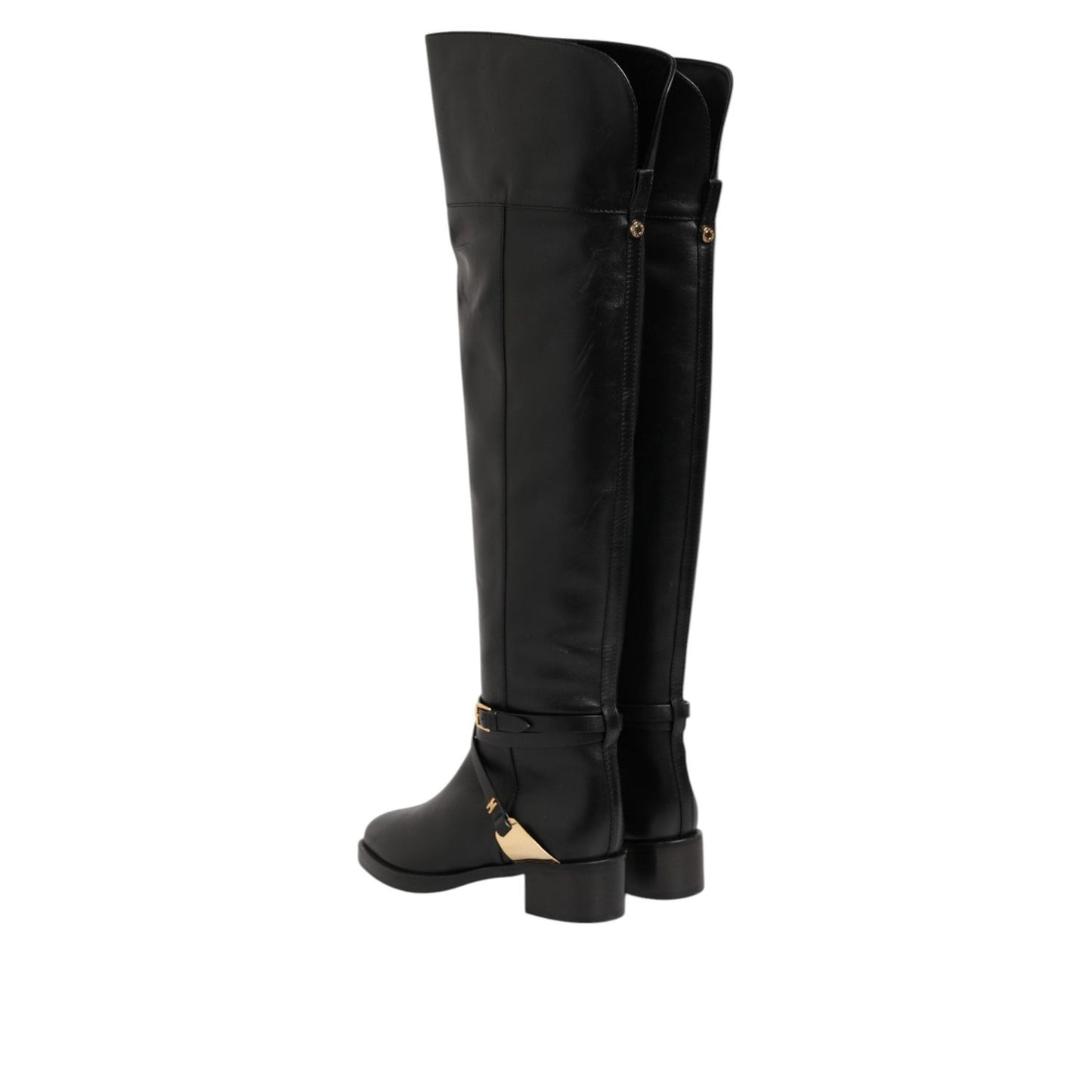 Elisabetta Franchi Black Leather Buckled High Boots Shoes LA12610-36