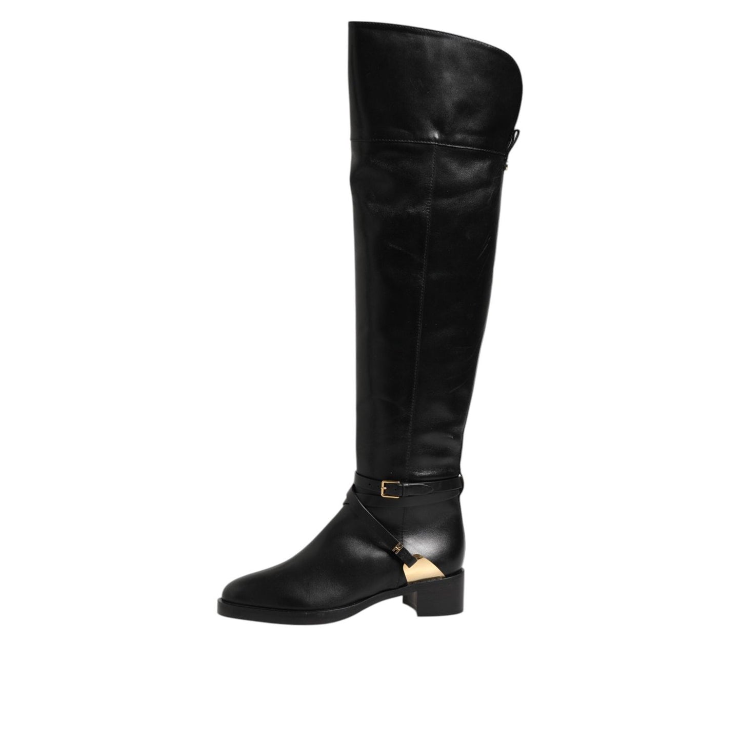 Elisabetta Franchi Black Leather Buckled High Boots Shoes LA12610-36