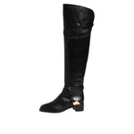 Elisabetta Franchi Black Leather Buckled High Boots Shoes LA12610-36