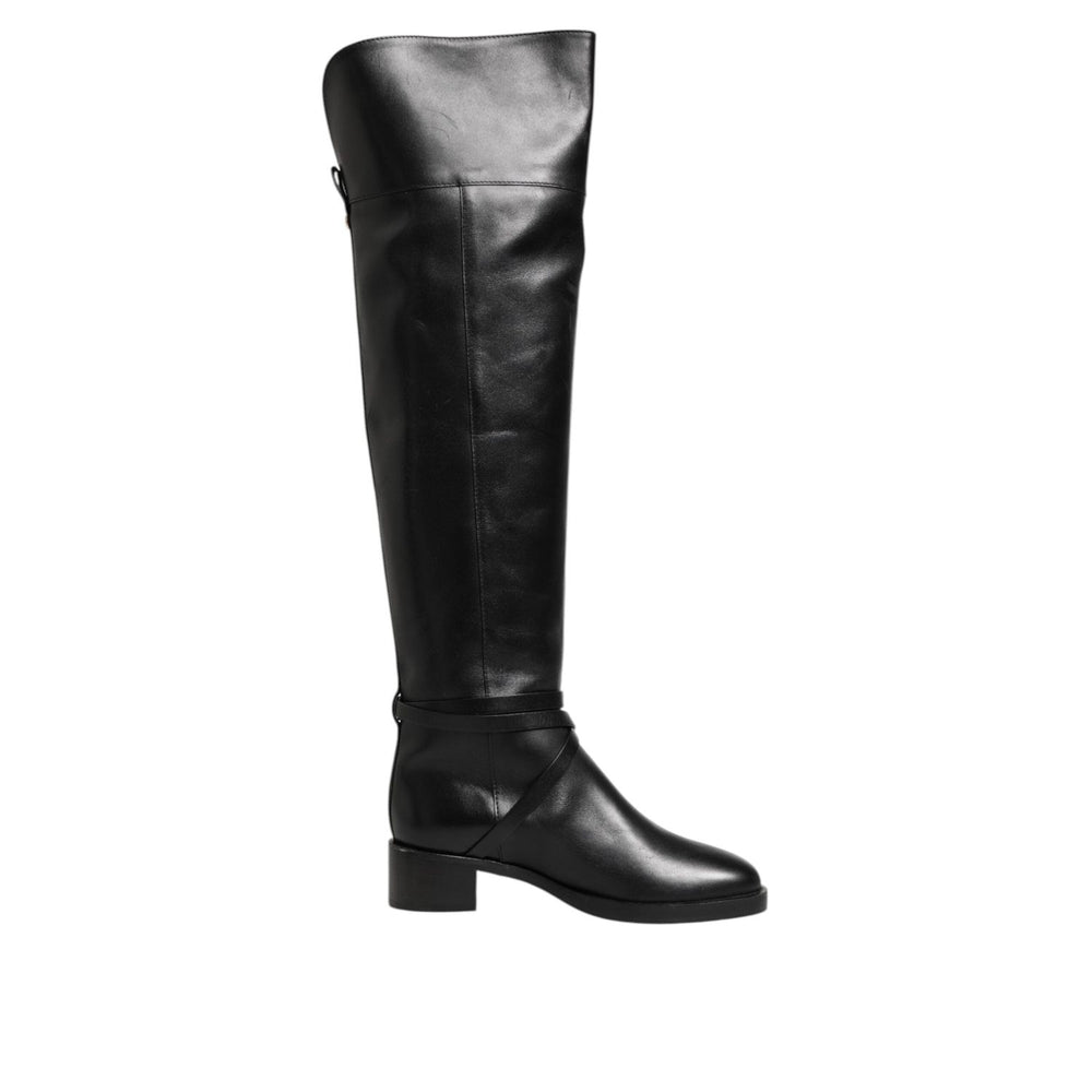 Elisabetta Franchi Black Leather Buckled High Boots Shoes LA12610-36