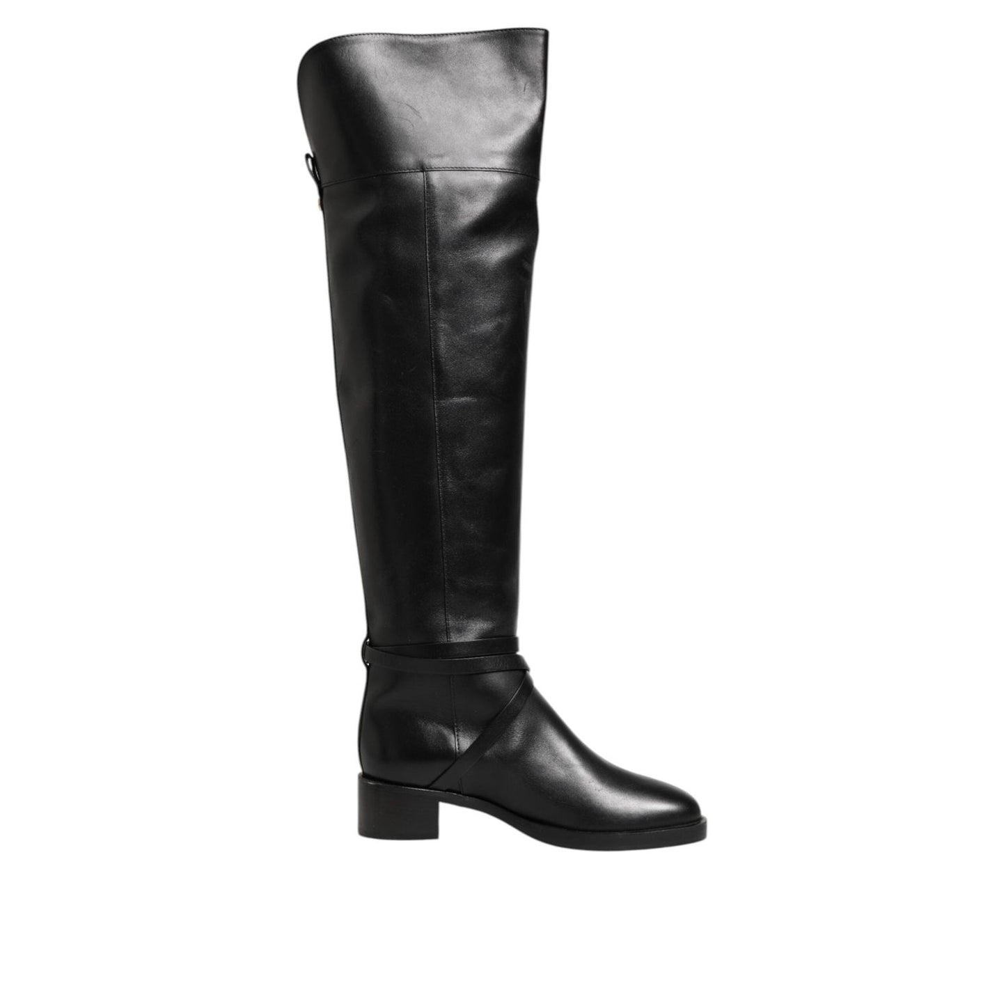 Elisabetta Franchi Black Leather Buckled High Boots Shoes LA12610-36