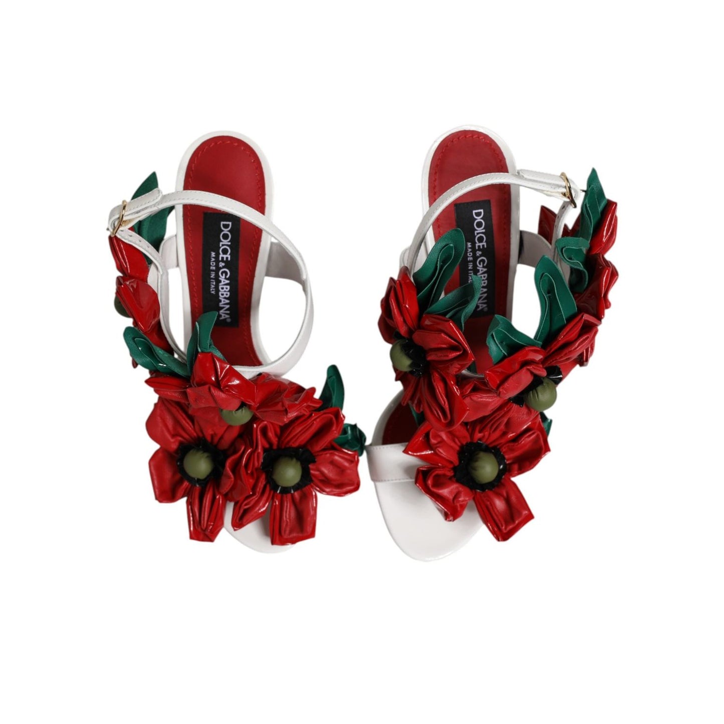 Dolce & Gabbana White Leather Floral Detailing Sandals Shoes LA12622-38