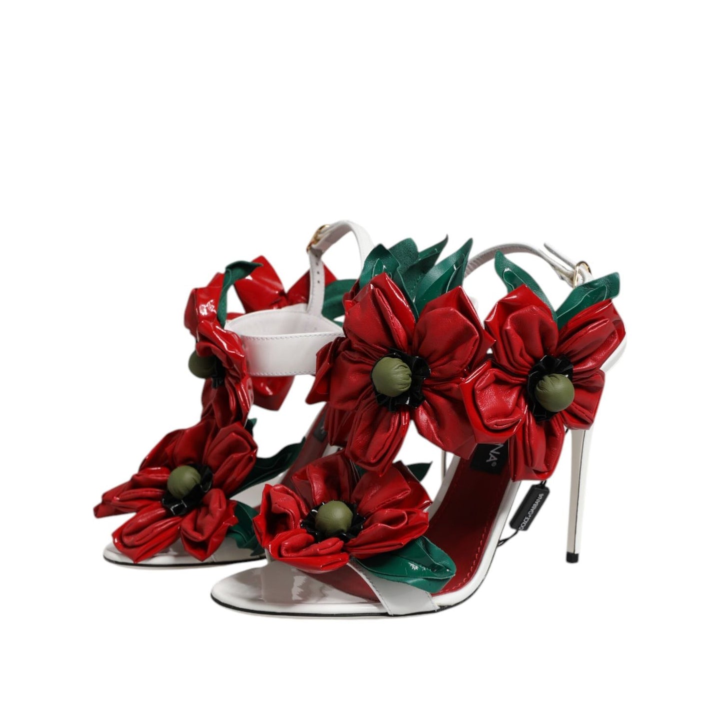 Dolce & Gabbana White Leather Floral Detailing Sandals Shoes LA12622-38