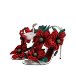 Dolce & Gabbana White Leather Floral Detailing Sandals Shoes LA12622-38