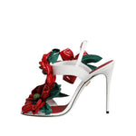 Dolce & Gabbana White Leather Floral Detailing Sandals Shoes LA12622-38