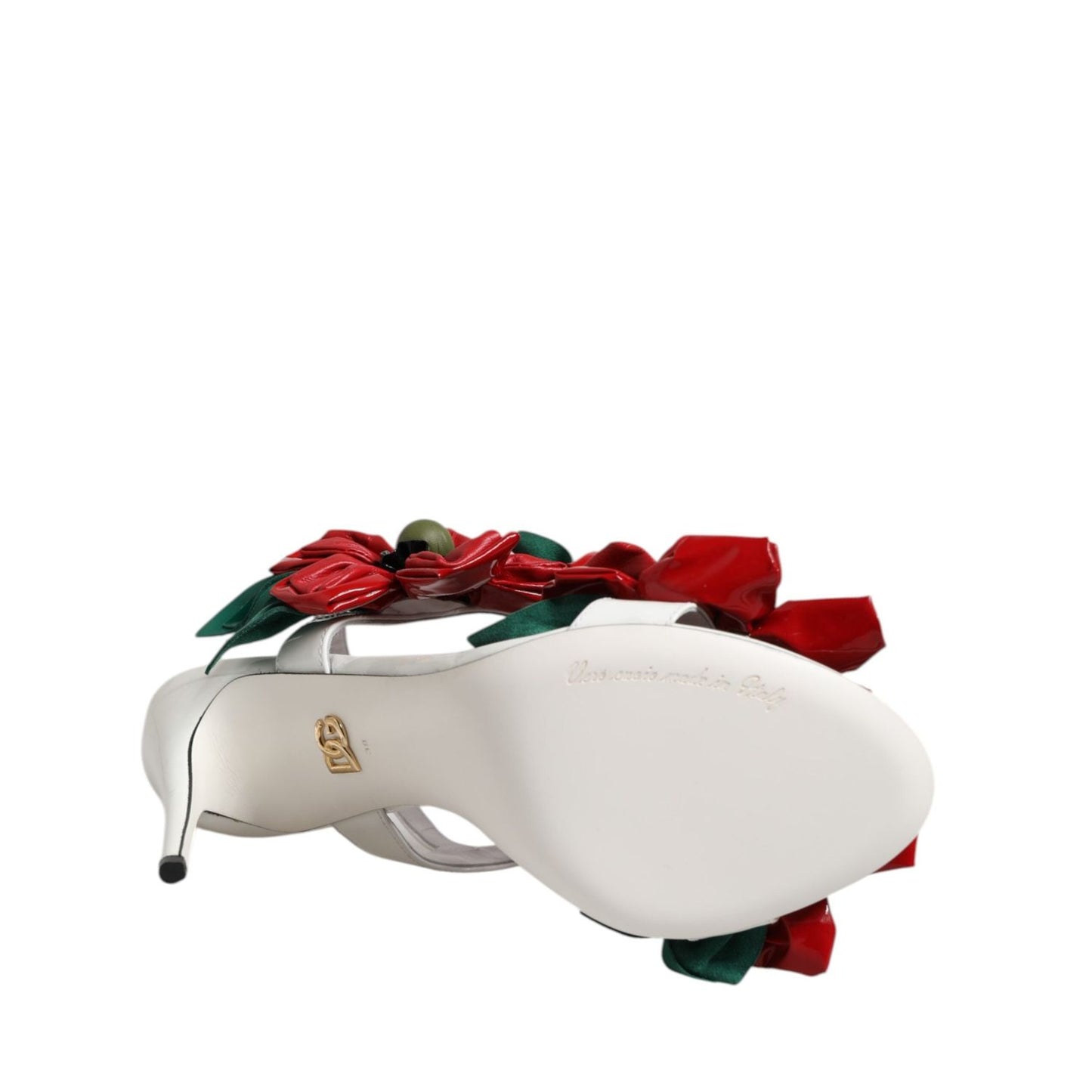 Dolce & Gabbana White Leather Floral Detailing Sandals Shoes LA12622-38