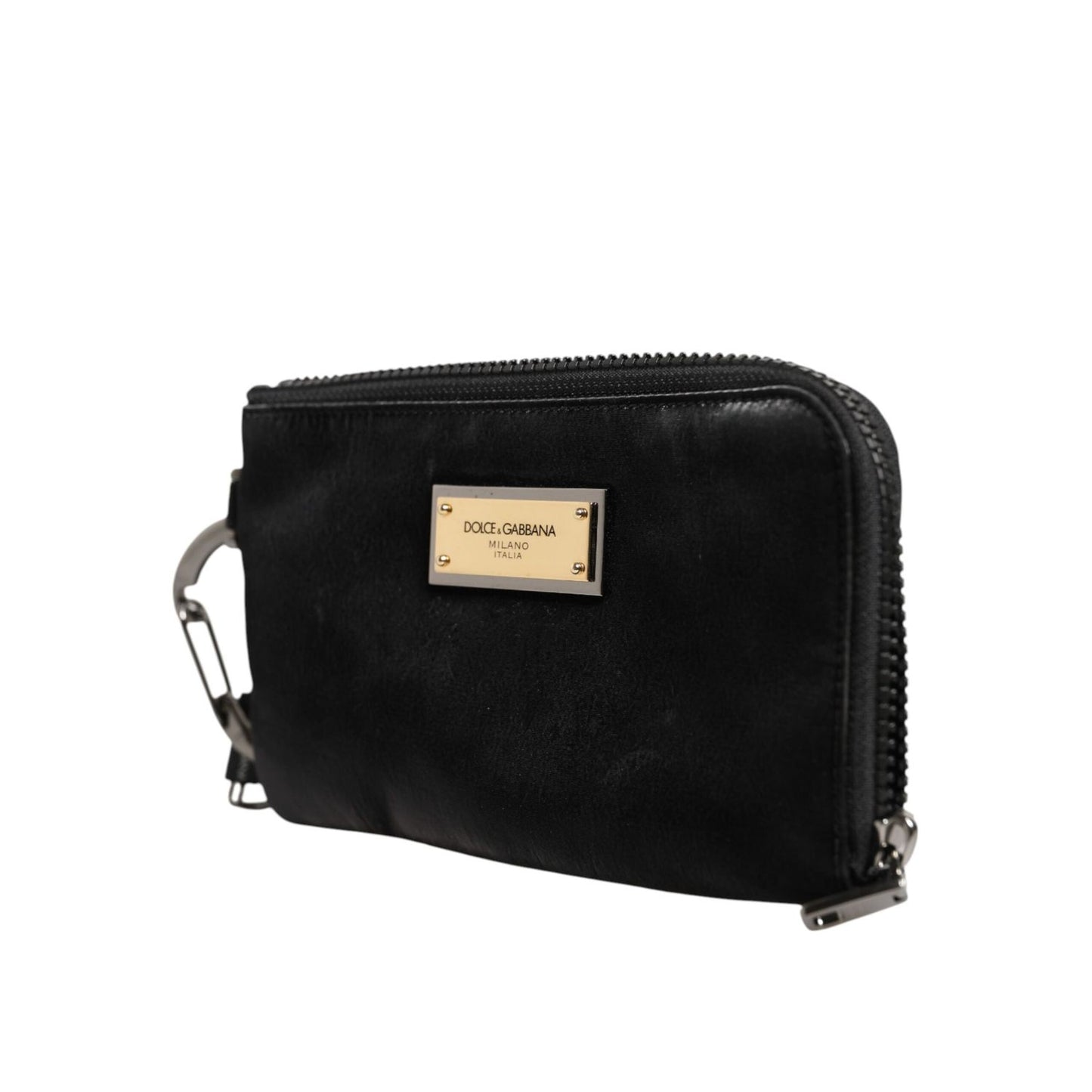 Dolce & Gabbana Black Nylon Logo Plaque Keyring Pouch Clutch Bag BAG1468