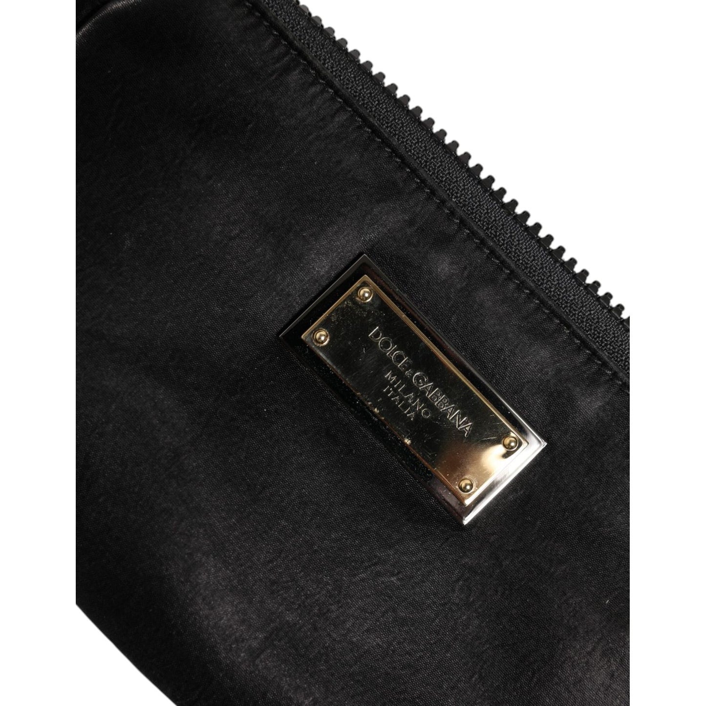 Dolce & Gabbana Black Nylon Logo Plaque Keyring Pouch Clutch Bag BAG1468