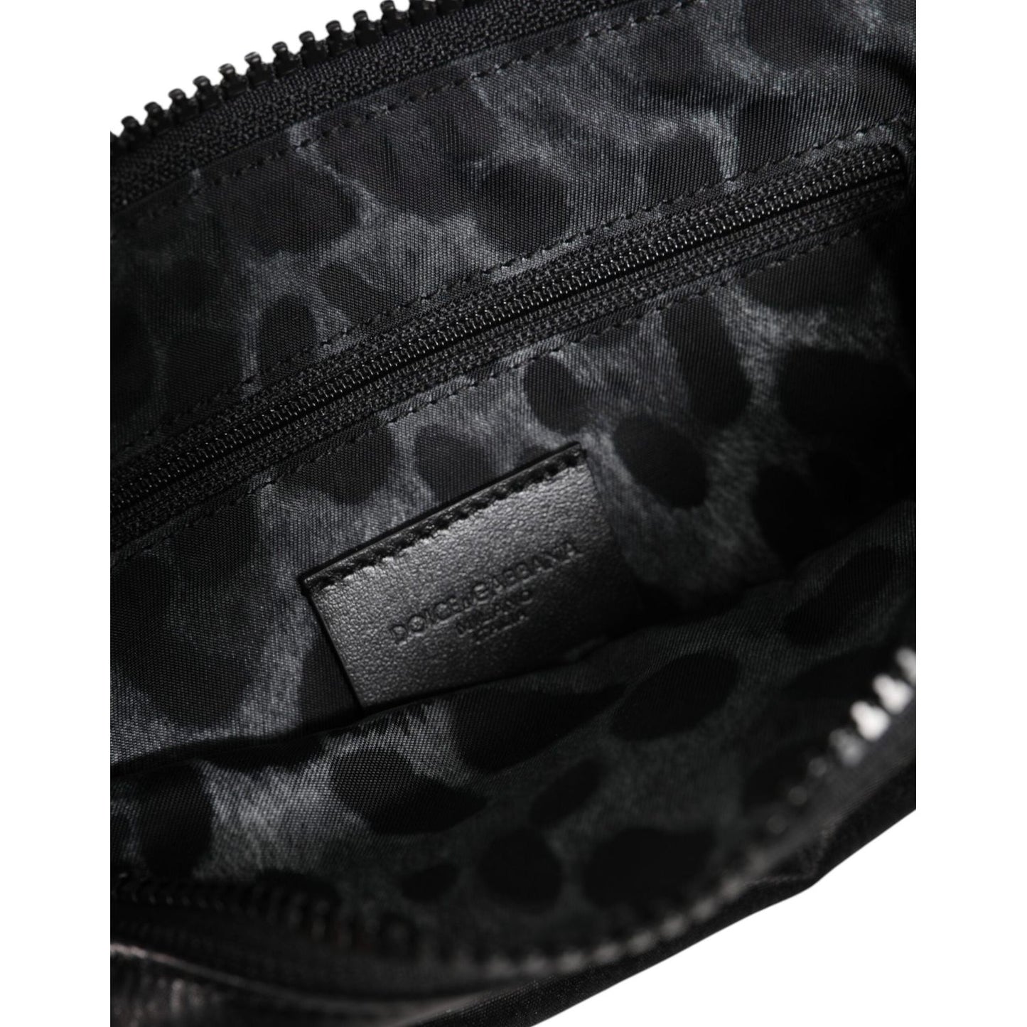 Dolce & Gabbana Black Nylon Logo Plaque Keyring Pouch Clutch Bag BAG1468