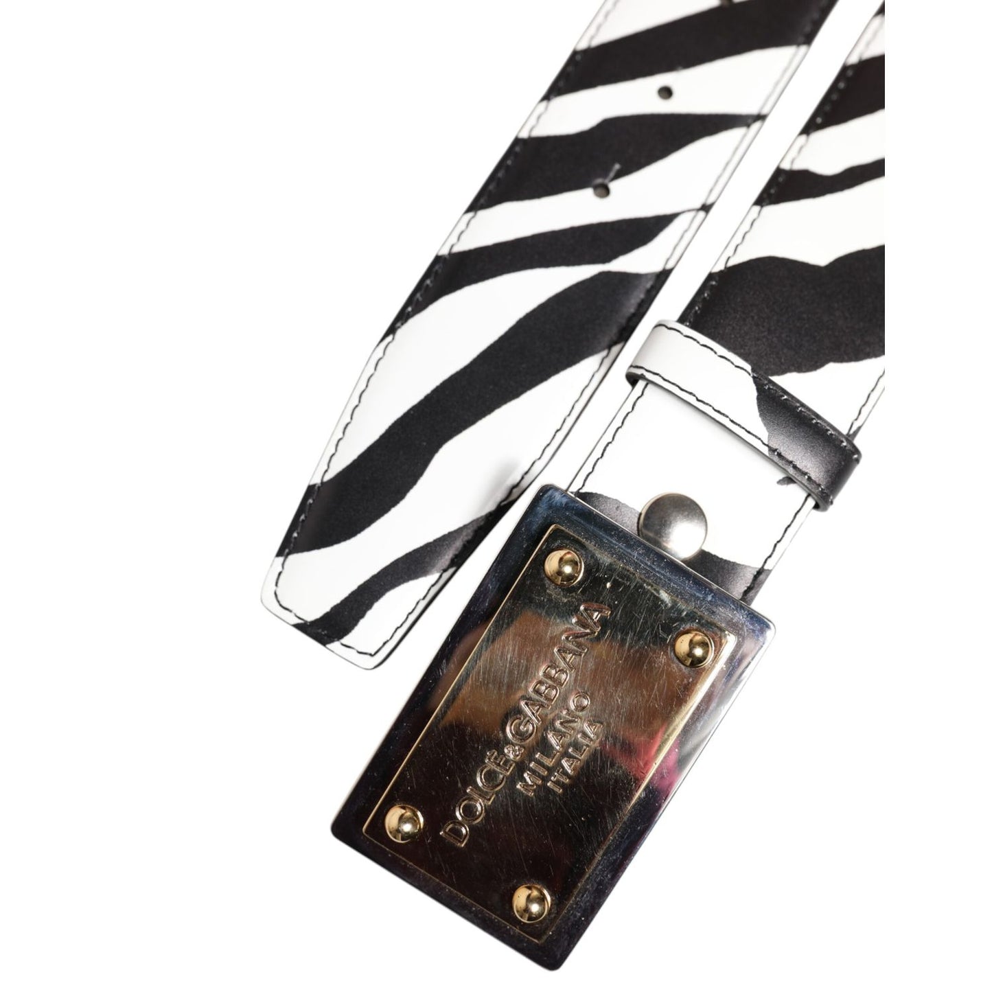 Dolce & Gabbana Black White Zebra Gold Metal Logo Buckle Belt