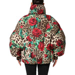 Dolce & Gabbana Multicolor Leopard Rose Puffer Quilted Jacket JKT41491-40
