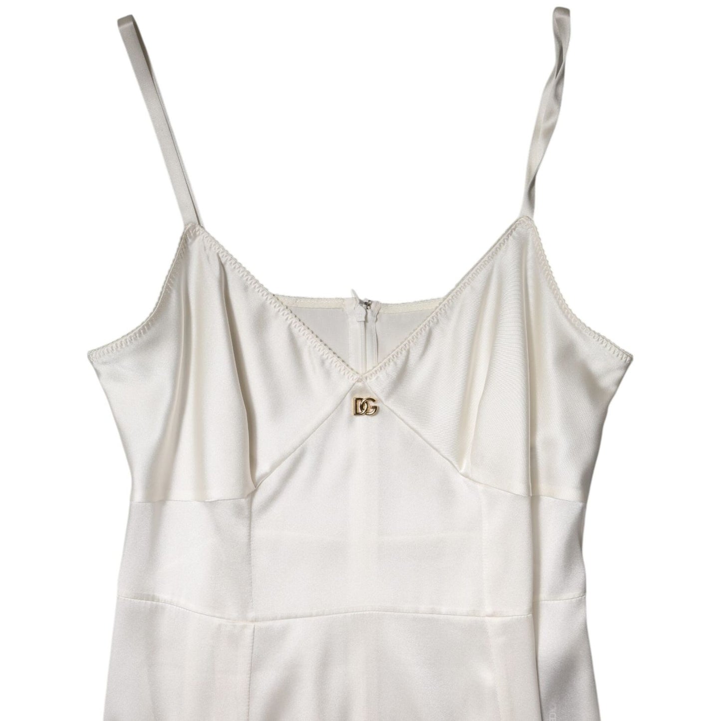 Dolce & Gabbana White DG Logo Full Slip Silk Dress Sleepwear