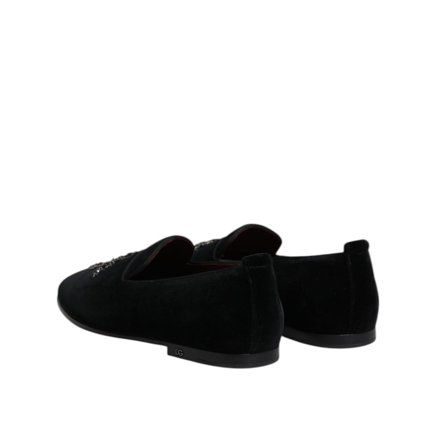 Dolce & Gabbana Black Velvet Embellished Loafer Slip On Shoes MV7566-43