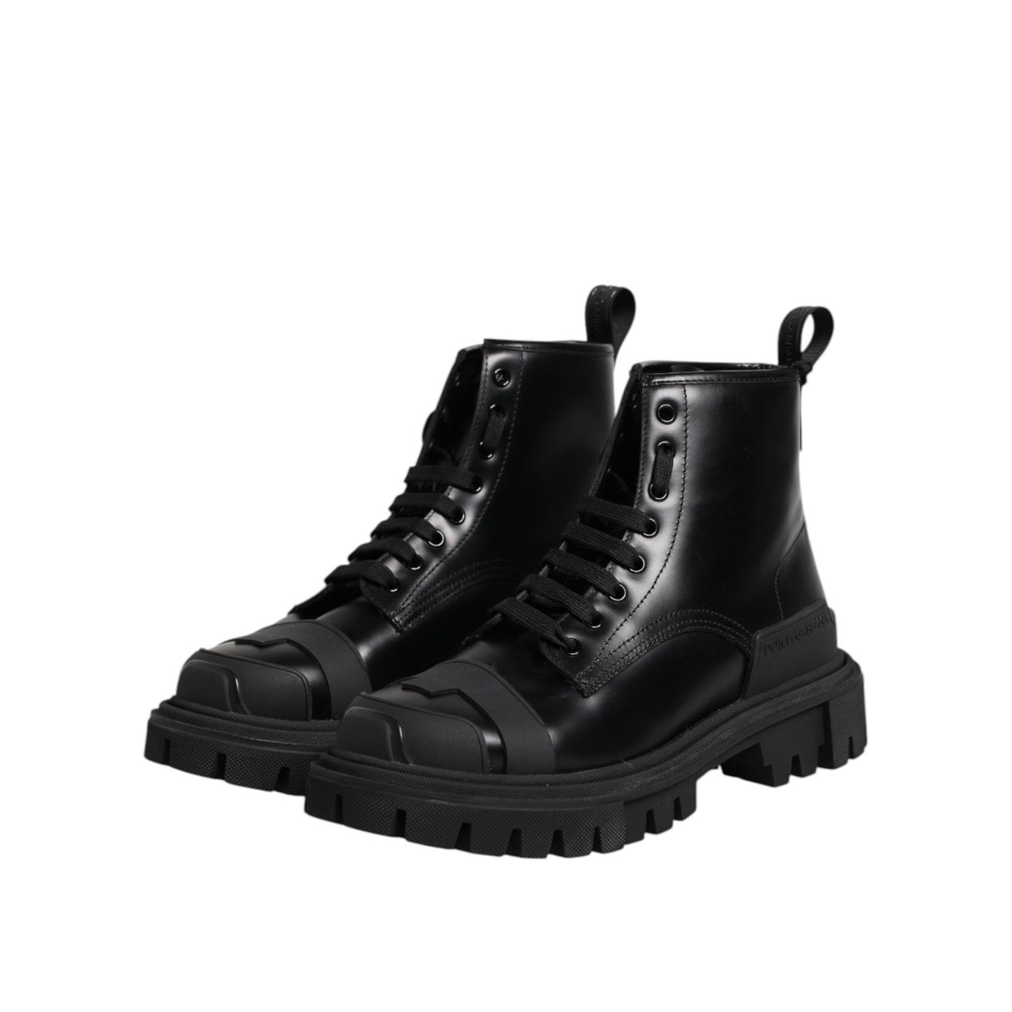 Dolce & Gabbana Black Leather Lace Up Mid Calf Boots Shoes MV7602-40