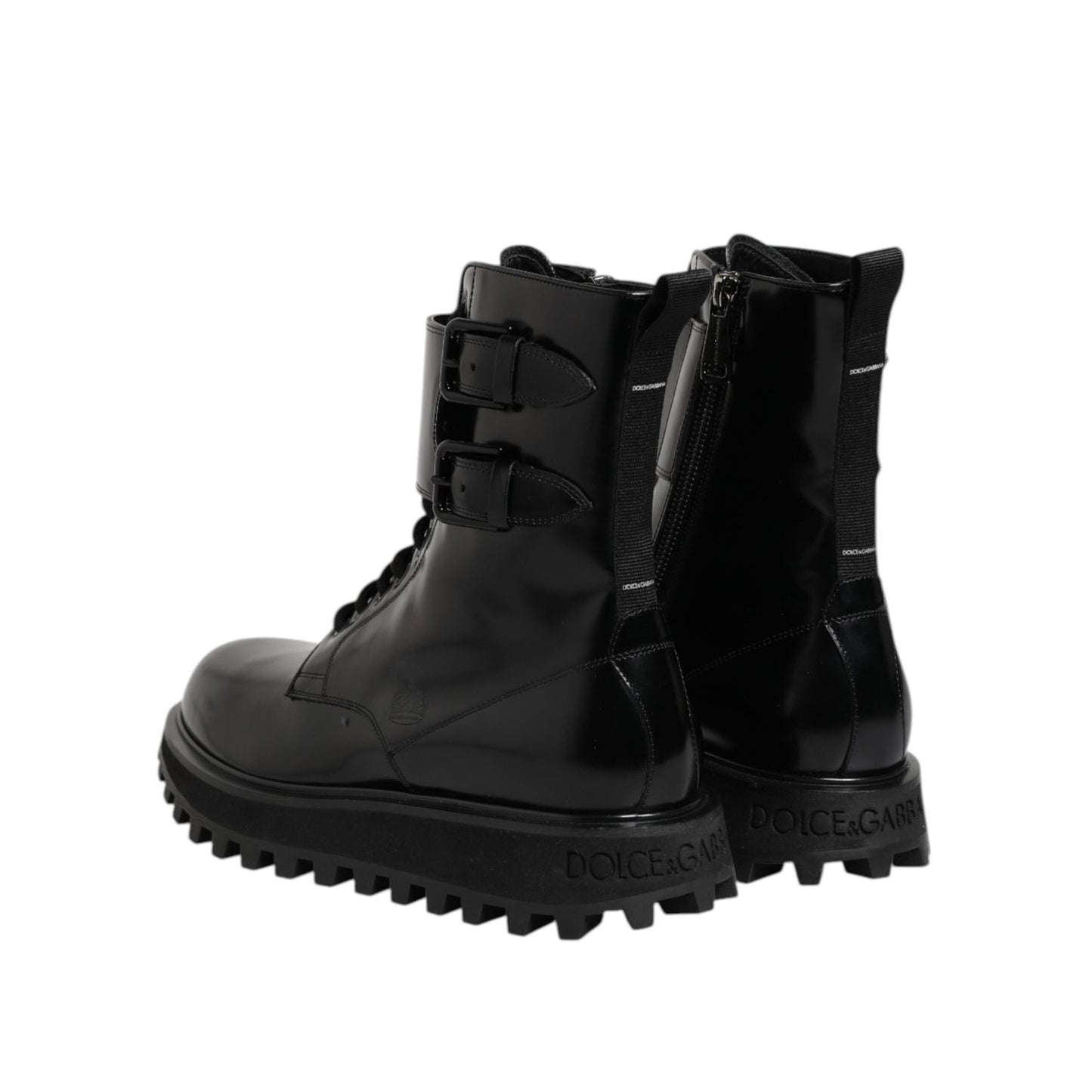 Dolce & Gabbana Black Leather Lace Up Mid Calf Boots Shoes MV7702-41