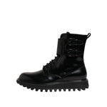 Dolce & Gabbana Black Leather Lace Up Mid Calf Boots Shoes MV7702-41