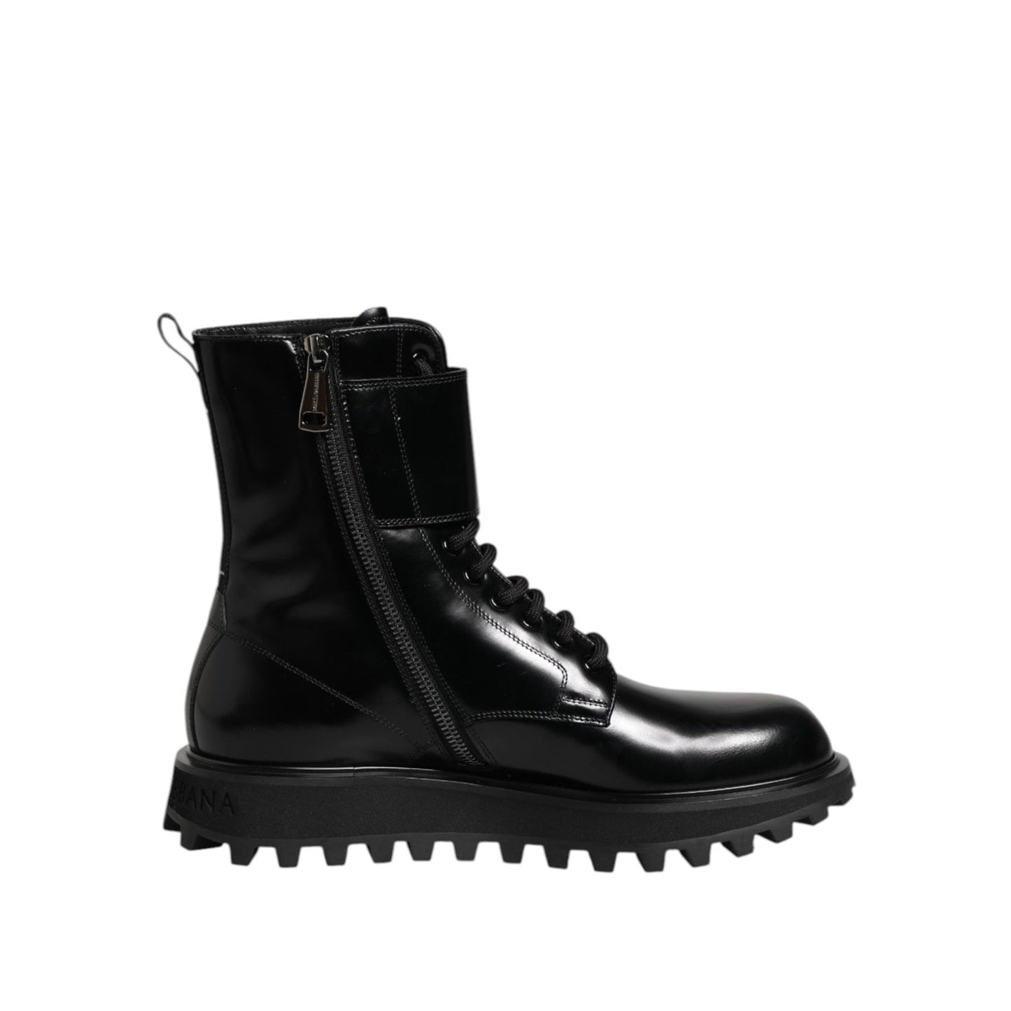 Dolce & Gabbana Black Leather Lace Up Mid Calf Boots Shoes MV7702-41