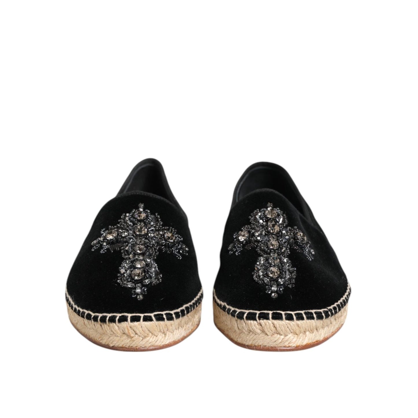 Dolce & Gabbana Black Cross Crystal Slip On Espadrille Shoes MV7774-39
