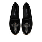 Dolce & Gabbana Black Cross Crystal Slip On Espadrille Shoes MV7774-39