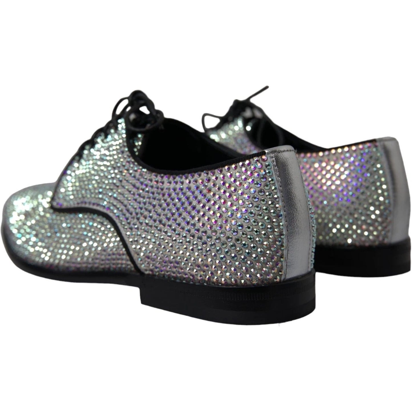 Dolce & Gabbana Silver Leather Rhinestones Derby Shoes