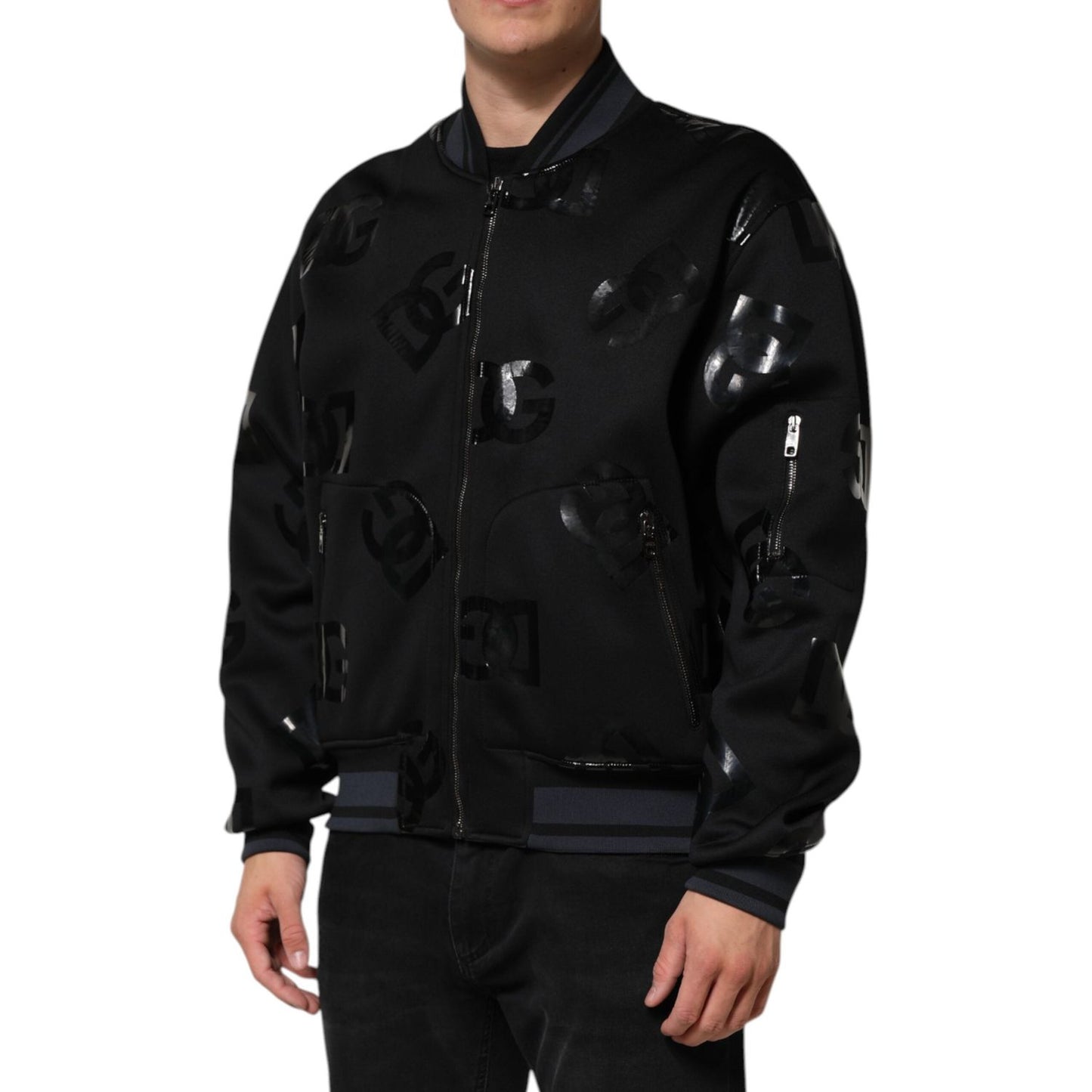 Dolce & Gabbana Black Wool Logo DG Mania Men Bomber Jacket JKT41541-54