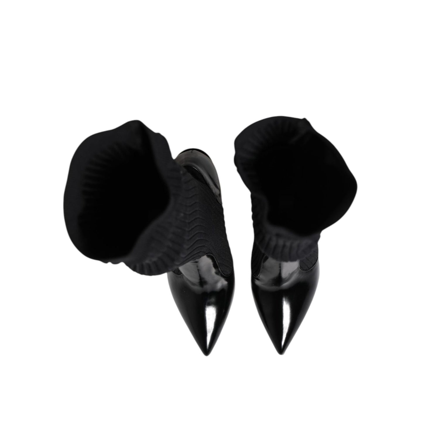 Dolce & Gabbana Black Leather Ribbed Knit Knee Boots Shoes LA11448-40