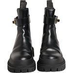 Dolce & Gabbana Black Calfskin DG Logo Strap Ankle Boots Shoes LA12857-39