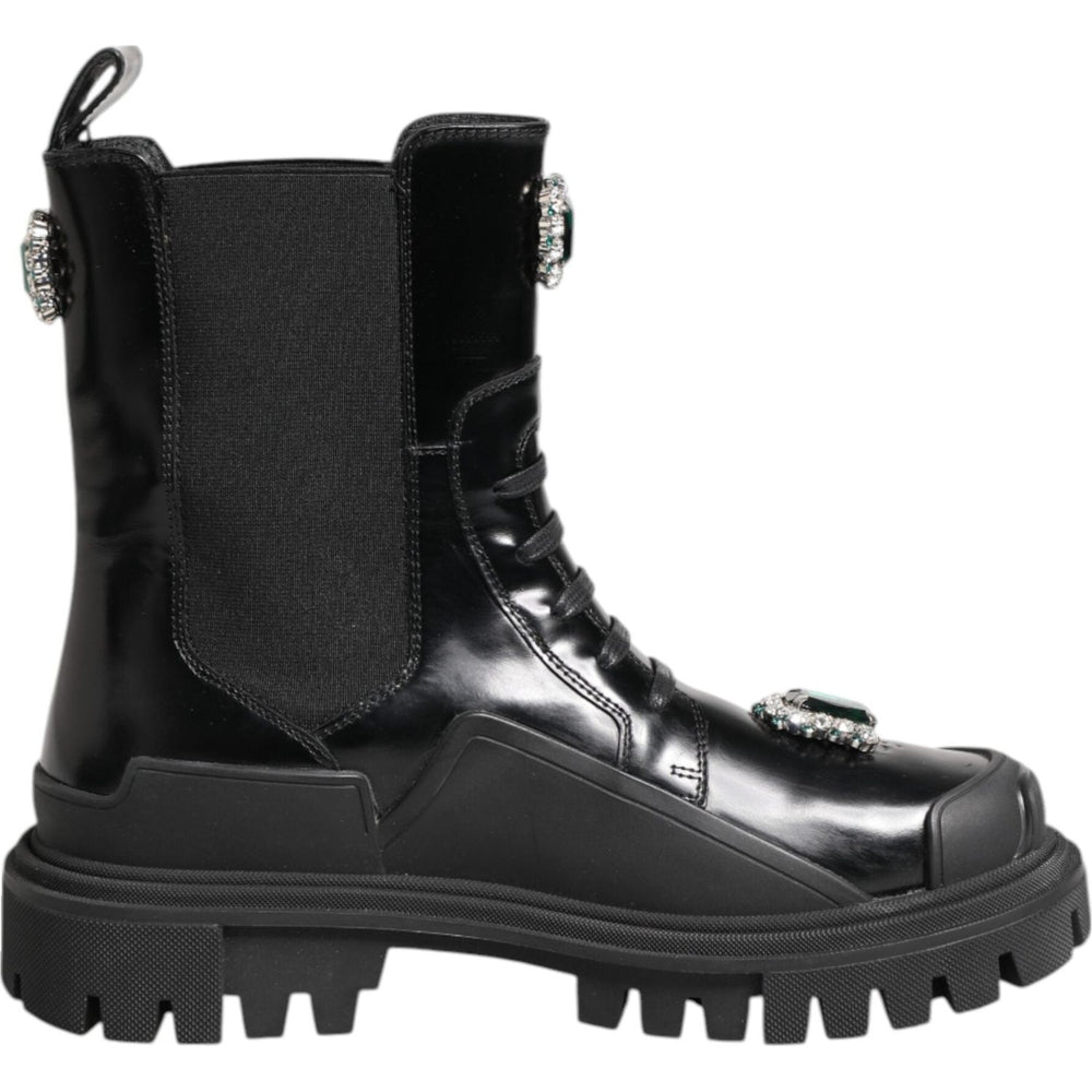 Dolce & Gabbana Black Crystal Embellished Combat Boots Shoes LA12858-39
