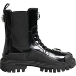 Dolce & Gabbana Black Crystal Embellished Combat Boots Shoes LA12858-39