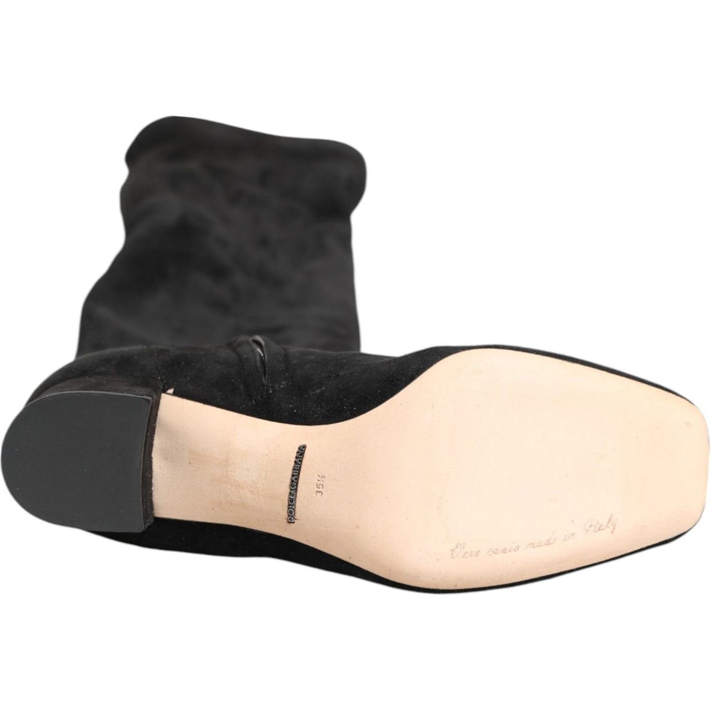 Dolce & Gabbana Black Suede Leather Knee High Boots Shoes LA12865-35.5