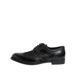 Dolce & Gabbana Black Leather Floral Lace Dress Formal Shoes LA12401-35.5