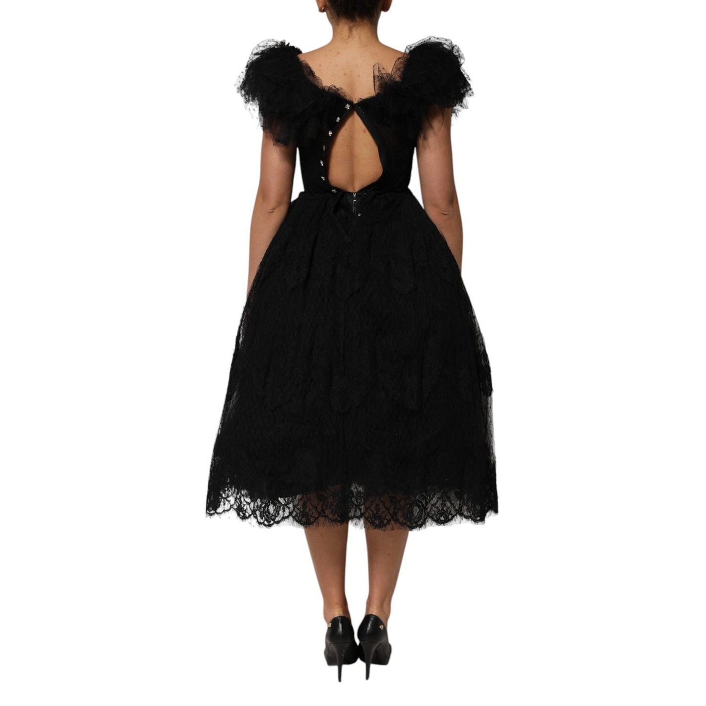 Dolce & Gabbana Black Crystal Embellished Midi A-line Dress DR28246-38