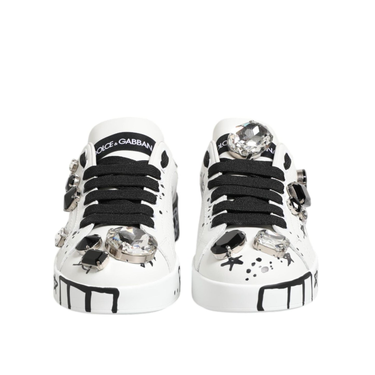 Dolce & Gabbana White Portofino Crystal Sneakers Shoes LA128435