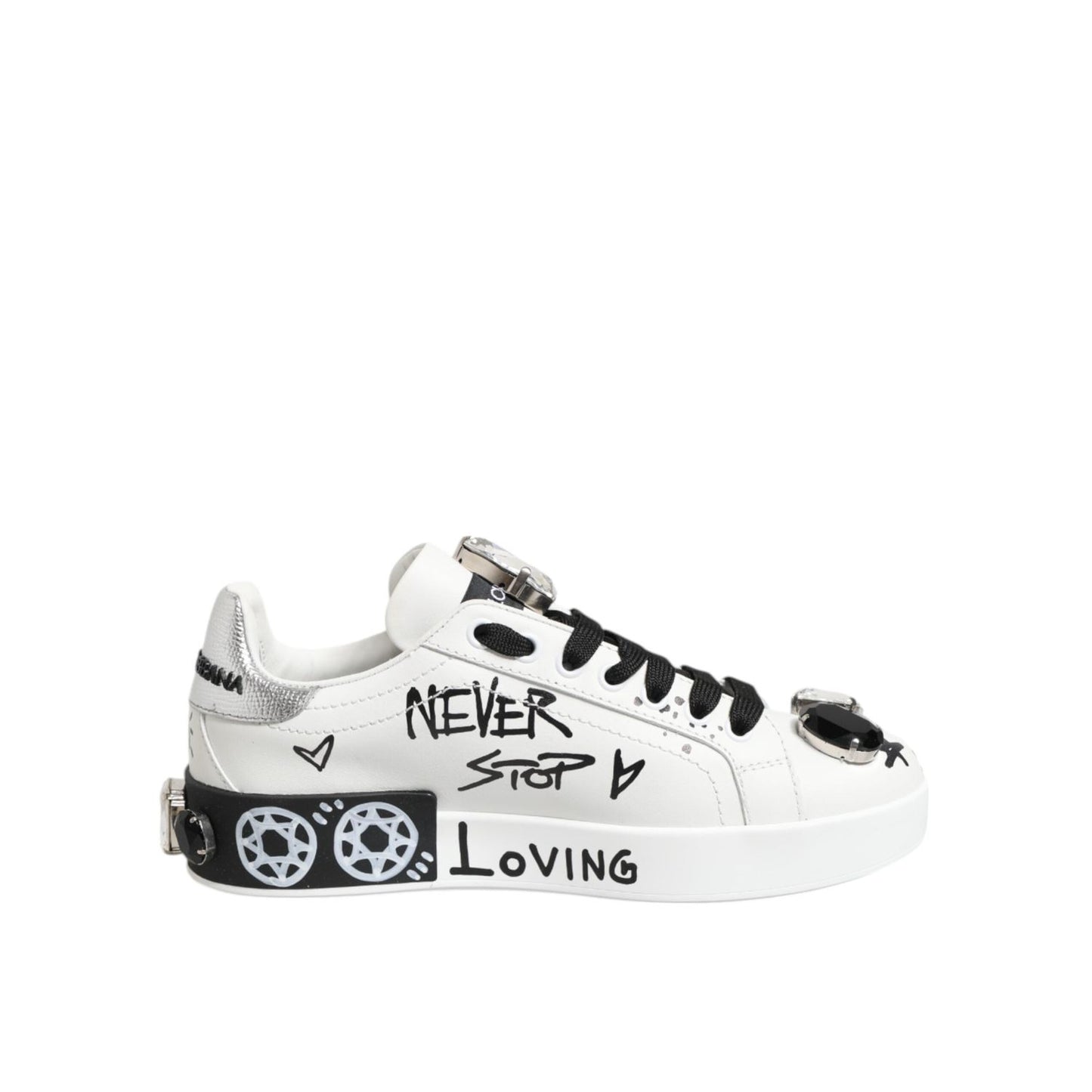 Dolce & Gabbana White Portofino Crystal Sneakers Shoes LA128435