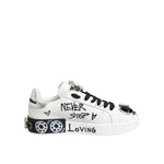 Dolce & Gabbana White Portofino Crystal Sneakers Shoes LA128435