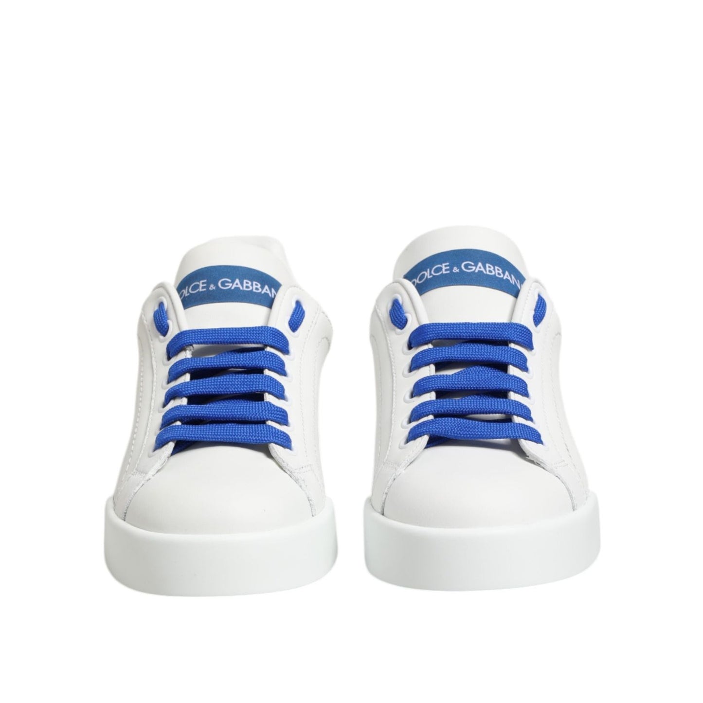 Dolce & Gabbana White Blue Leather Low Top Sneakers Shoes LA12900-35