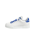 Dolce & Gabbana White Blue Leather Low Top Sneakers Shoes LA12900-35