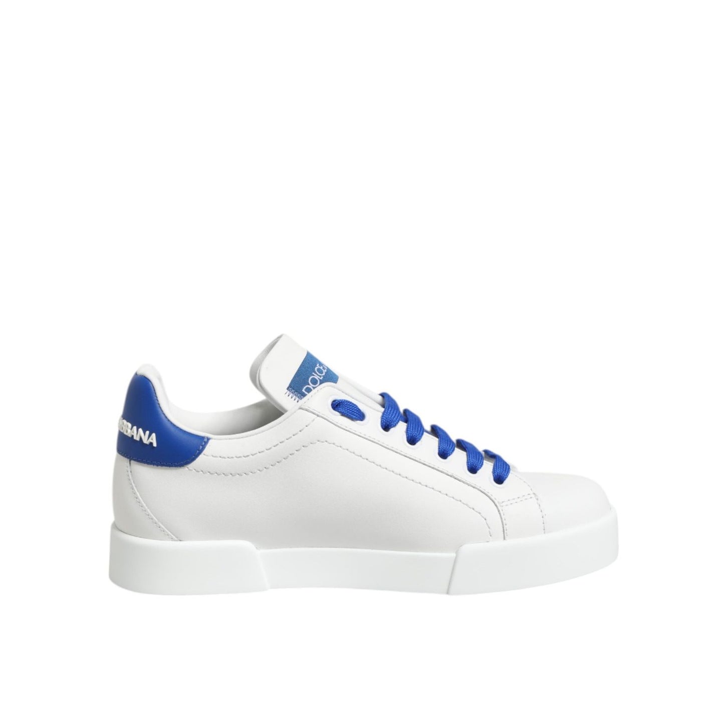 Dolce & Gabbana White Blue Leather Low Top Sneakers Shoes LA12900-35