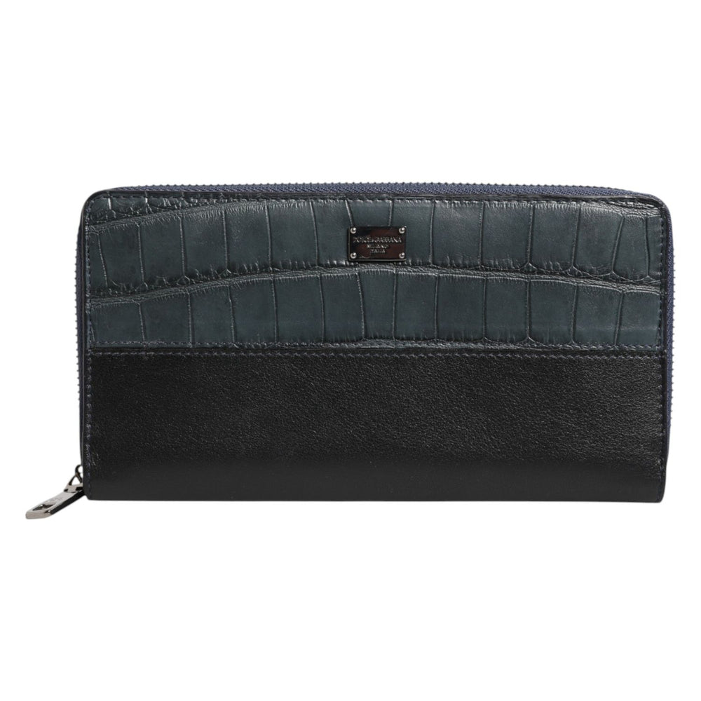 Dolce & Gabbana Black Blue Exotic Leather Men Continental Clutch Wallet BAG4688