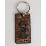 Dolce & Gabbana Dark Brown Leather Logo Metal Ring Keychain Holder Keyring