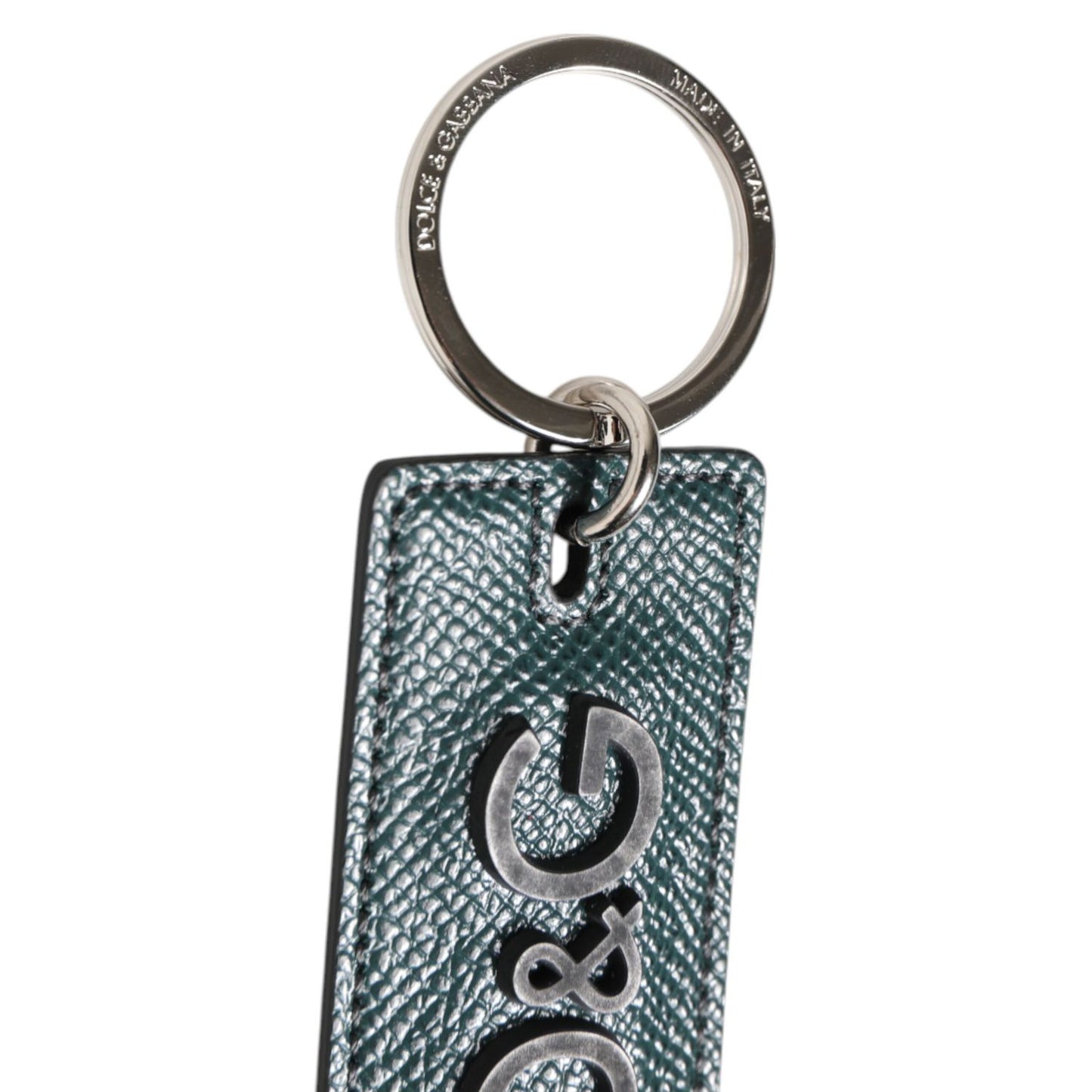 Dolce & Gabbana Army Green Leather Logo Metal Ring Men Keychain Keyring