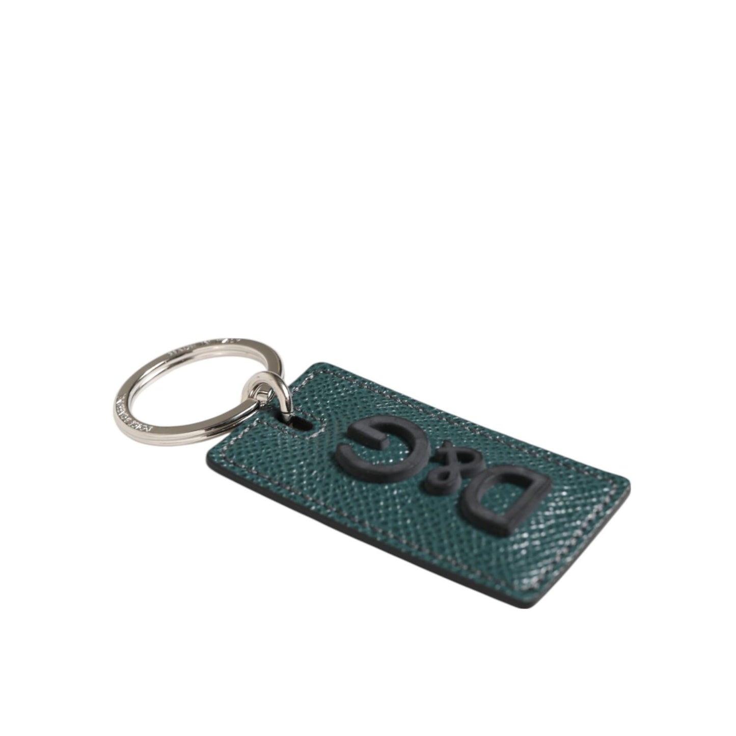 Dolce & Gabbana Army Green Leather Logo Metal Ring Men Keychain Keyring