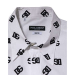 Dolce & Gabbana White Cotton Black DG Logo Long Sleeve Shirt