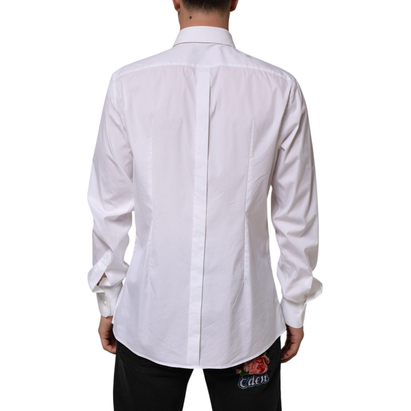 Dolce & Gabbana White Cotton GOLD Long Sleeves Formal Shirt TSH90815-43