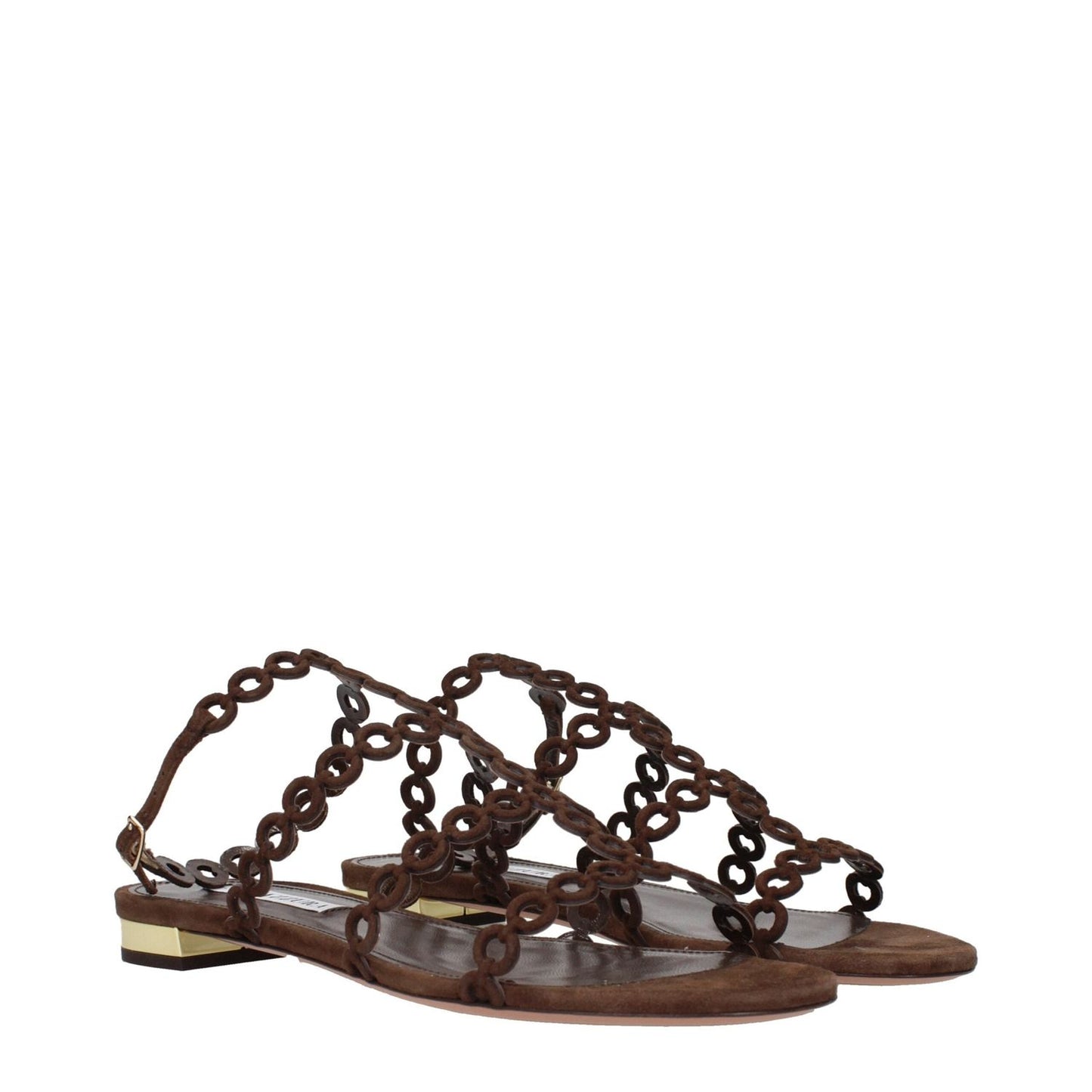 Aquazzura Brown Leather Flat Sandals AQ-15269114937609-EU38/US8